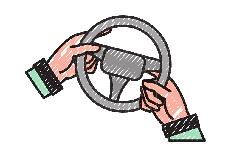 Les mains au volant tournant à droite