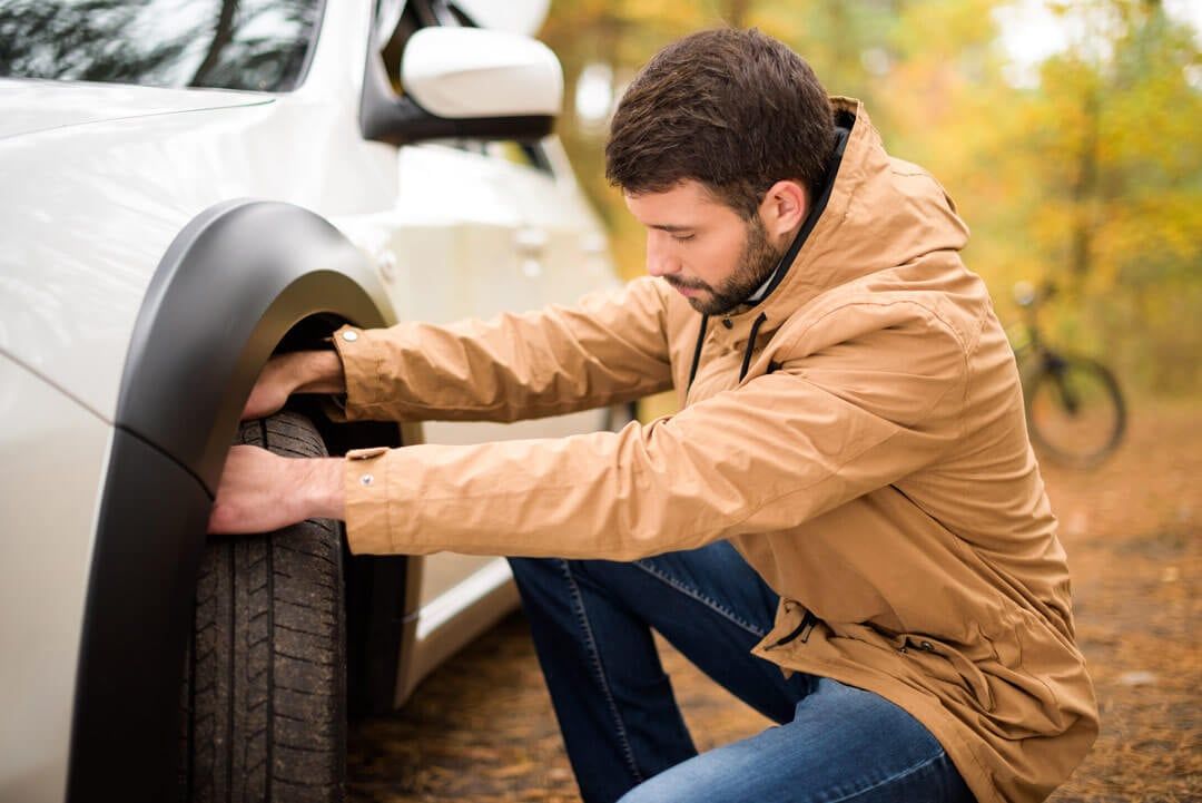 view of a all-season tire on a car in automne