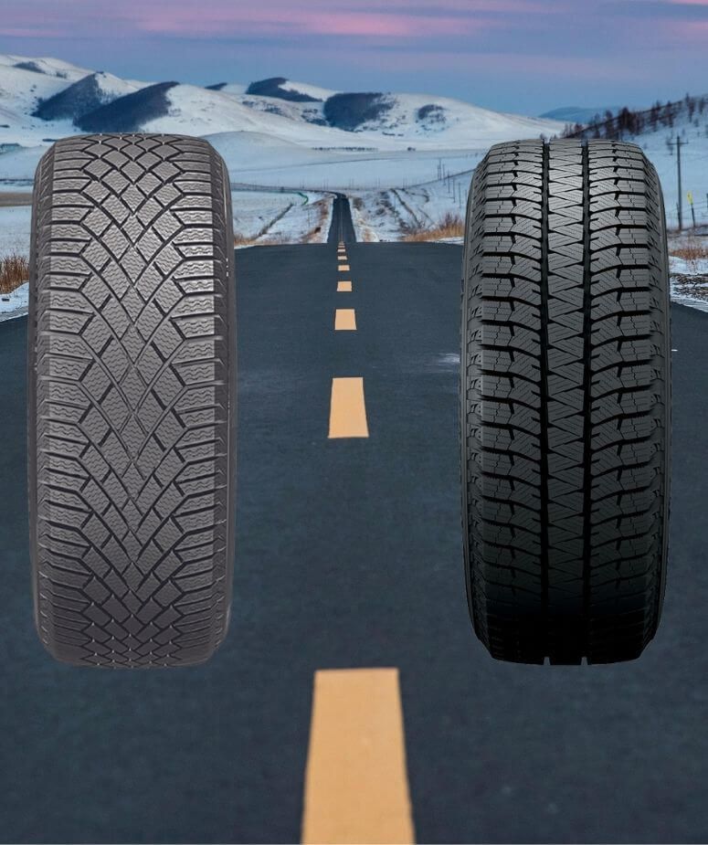 Continental Viking Contact 7 tire vs the Bridgestone Blizzak WS90 tire on the road
