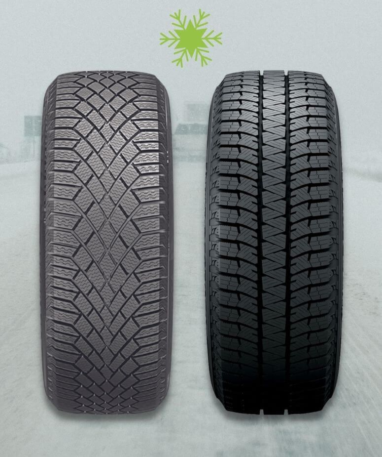 Continental Viking Contact 7 tire vs the Bridgestone Blizzak WS90 tire on a winter road