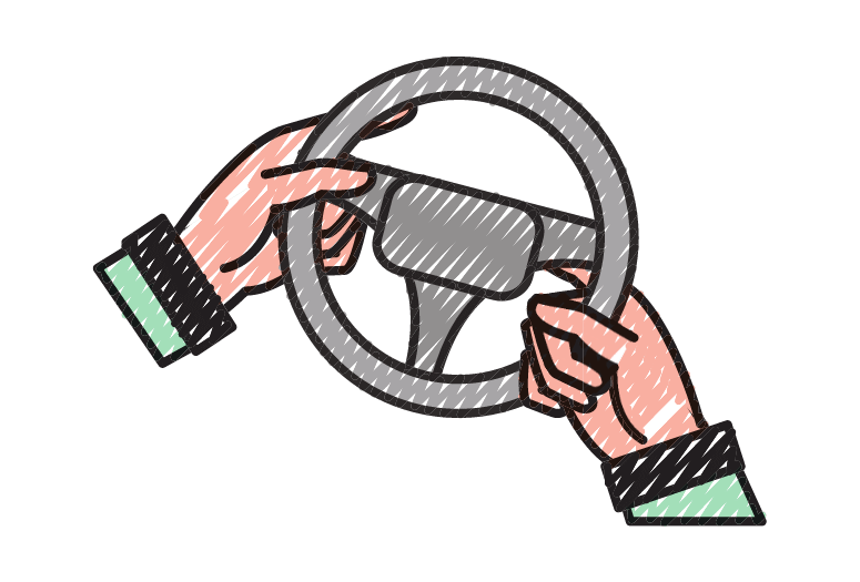 Hands at the wheel turning right